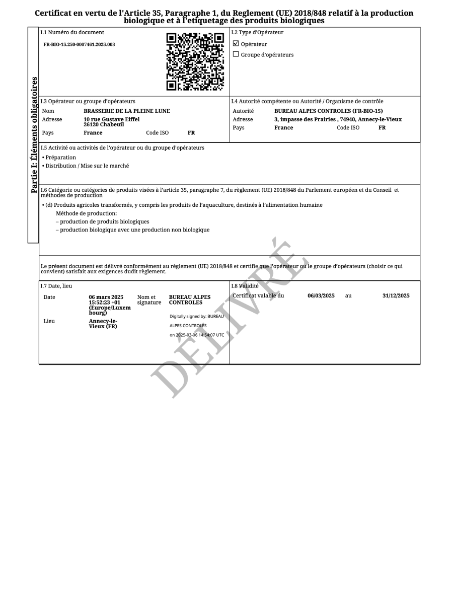 certificat bio 2025